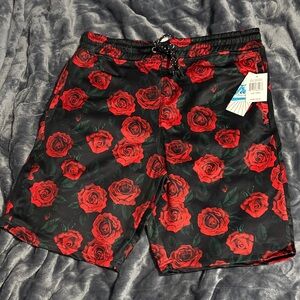 Floral Red and Black Men's Shorts